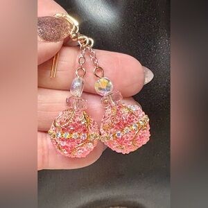 Christmas feel Elegant Gold and PINK Dangle Earrings